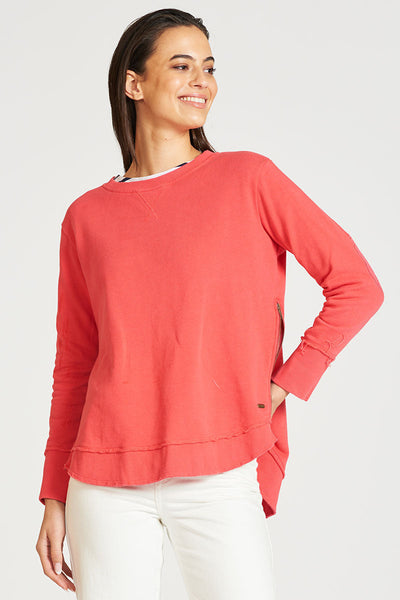 est. 1971 - High-Low Zipside Sweatshirt - Portsea Red - Womens Fashion