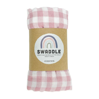 Muslin Swaddle - Gingham Pink Clay