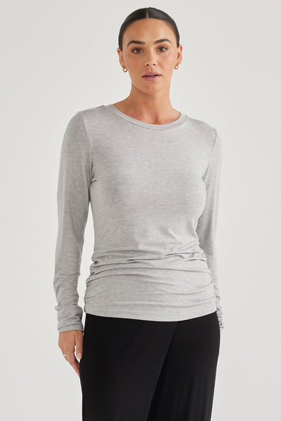 Brave & True - Flight Path Long Sleeve Top - Grey Marle - Womens Fashion