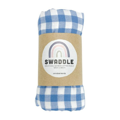 Muslin Swaddle - Gingham Blue